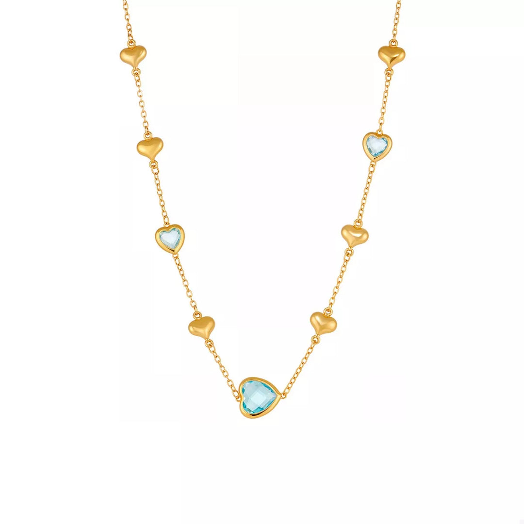 18K Gold-Plated Heart Necklace with Glass Stone