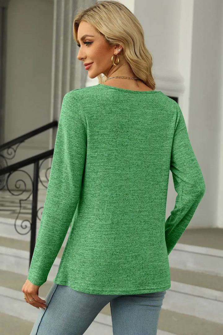Slit Decorative Button Square Neck T-Shirt