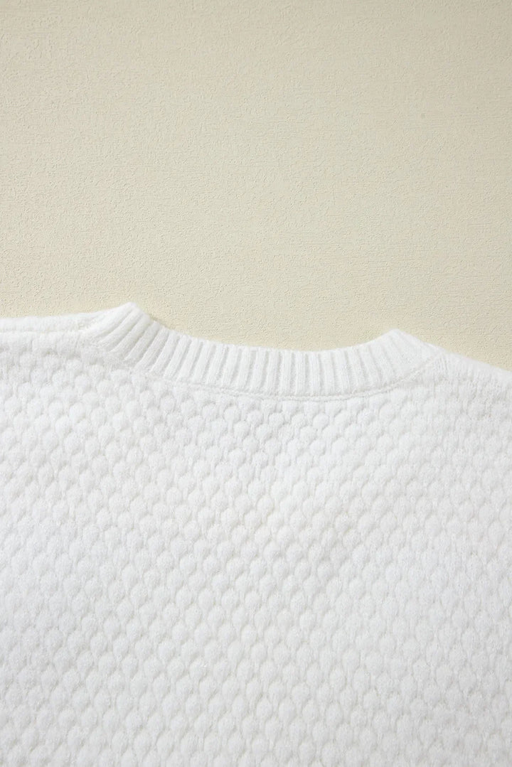 Crochet Flower Round Neck Long Sleeve Sweater