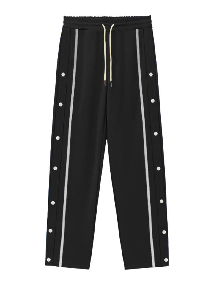 Men's Full Size Snap-Button Pants with Side Stripe Detail Plus Size