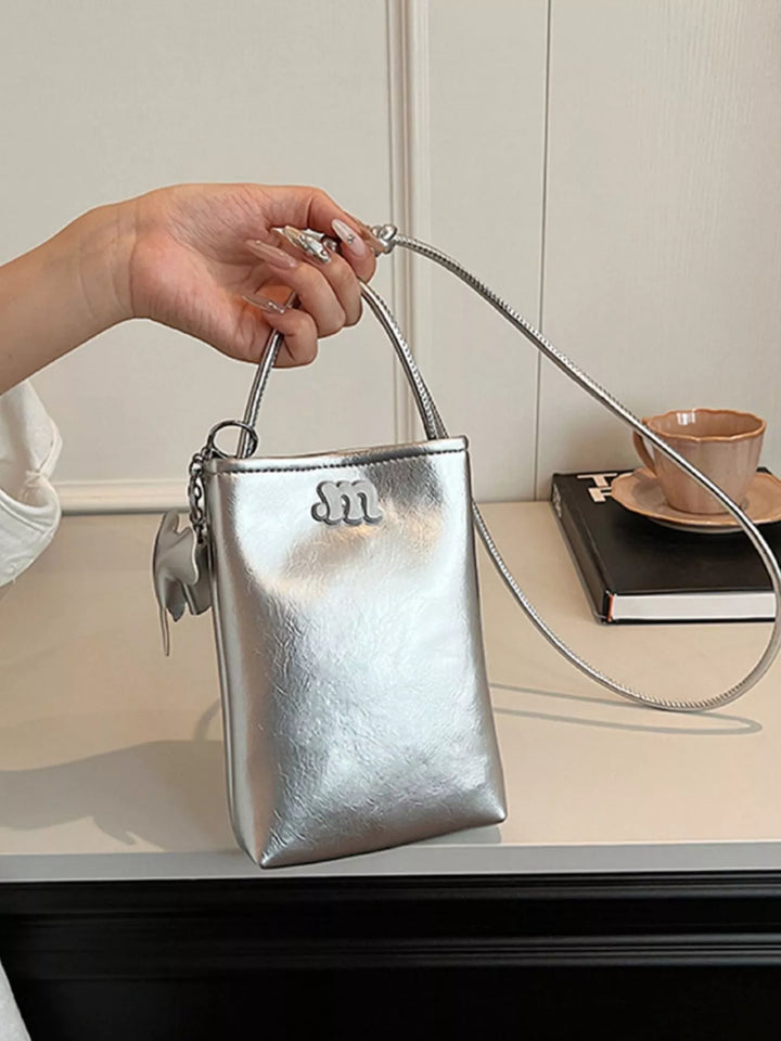 Minimalist PU Leather Crossbody Bag with Elephant Charm