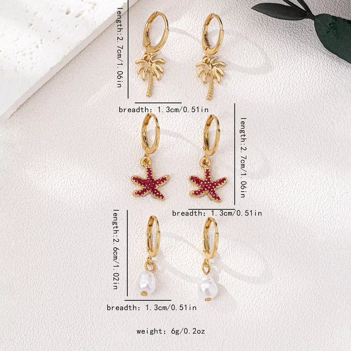3-Pair 18K Gold-Plated Alloy Drop Earrings