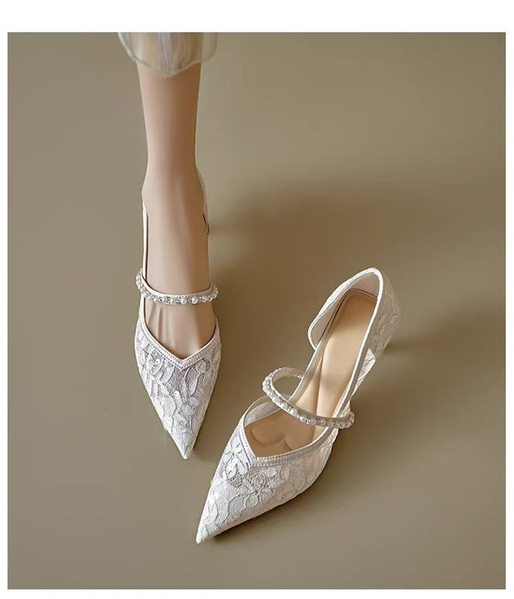 2026 New Fashion Mesh Strap Women's Mary Jane Shoes, Low Cut Pointed Toe Wedding Shoes, Thin High Heels Matching Dresses
