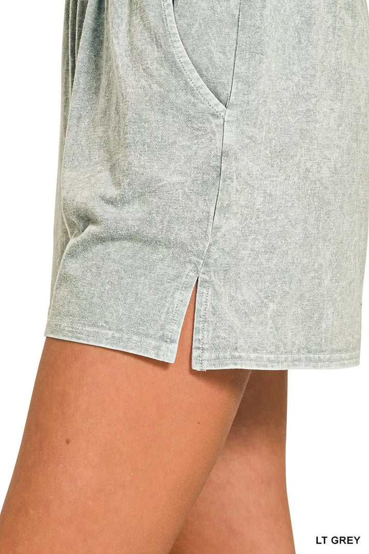 Zenana Halo Snow Washed Short Sleeve Tee and Shorts Set