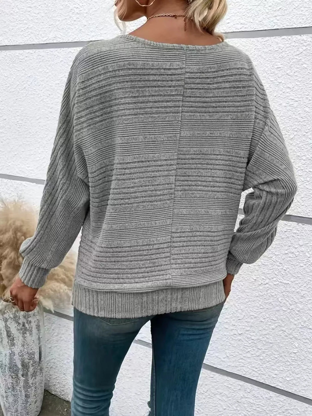 Ribbed Knit Quarter Zip Sweatshirt