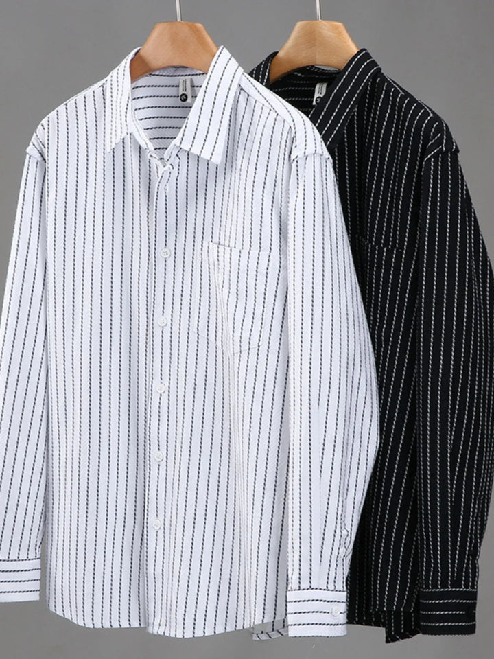 Men's Plus Size Striped Button Up Long Sleeve Shirt