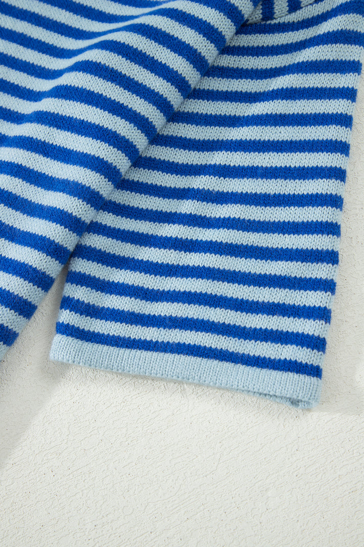 Blue Stripe Loose Half Sleeve Knit Button Down Sweater Cardigan