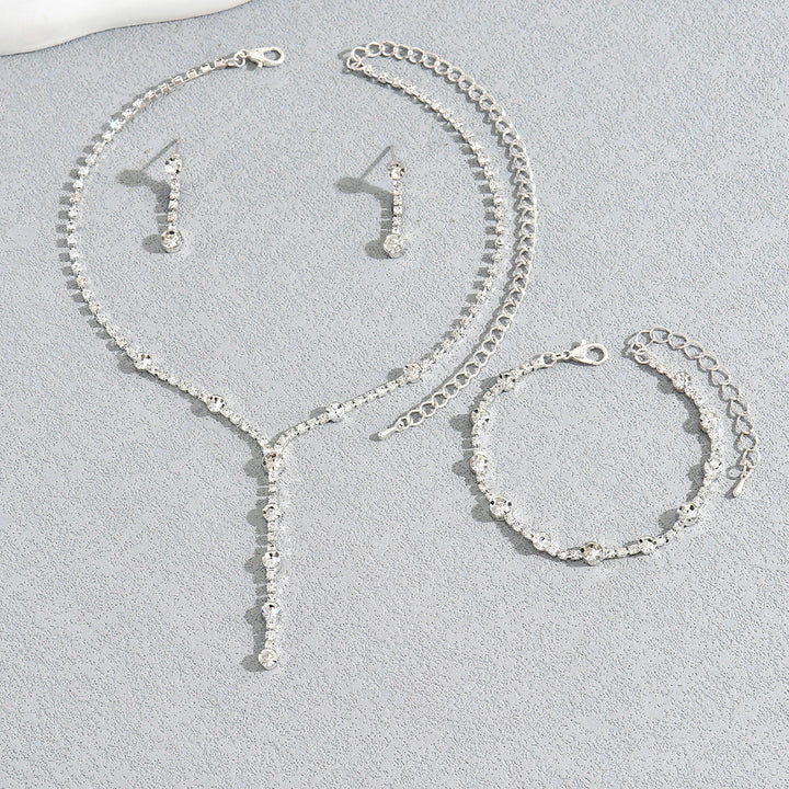 Niche Design High-Gloss Women Jewelry Set, Unique Cubic Zirconia Inlaid Necklace, Bracelet & Stud Earrings Matching Accessories