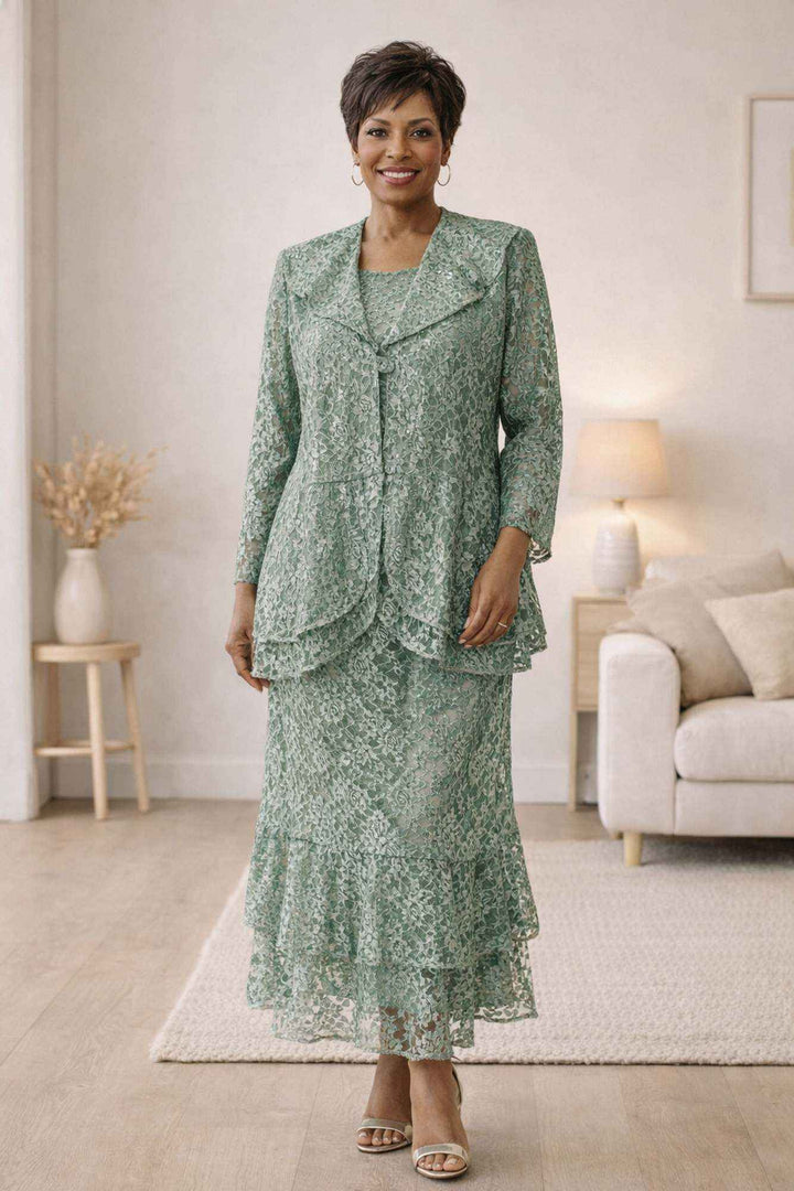 CLEARANCE - Hosanna 5616 Modest 3-Piece Set Ankle Length Lace Pink Dress (Size XL)