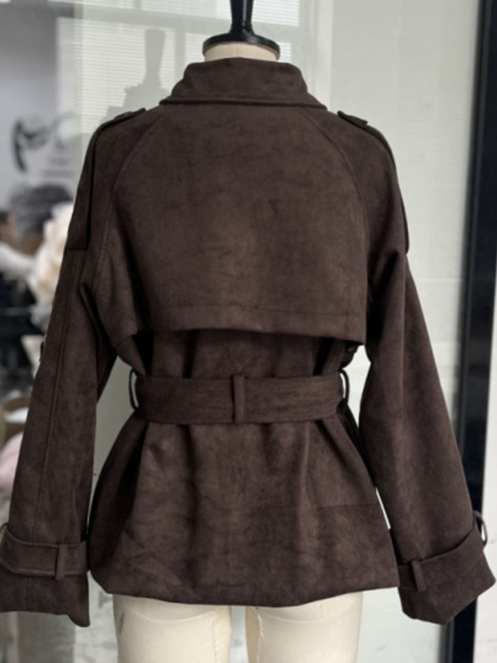 Lapel Collar Tie Waist Outerwear