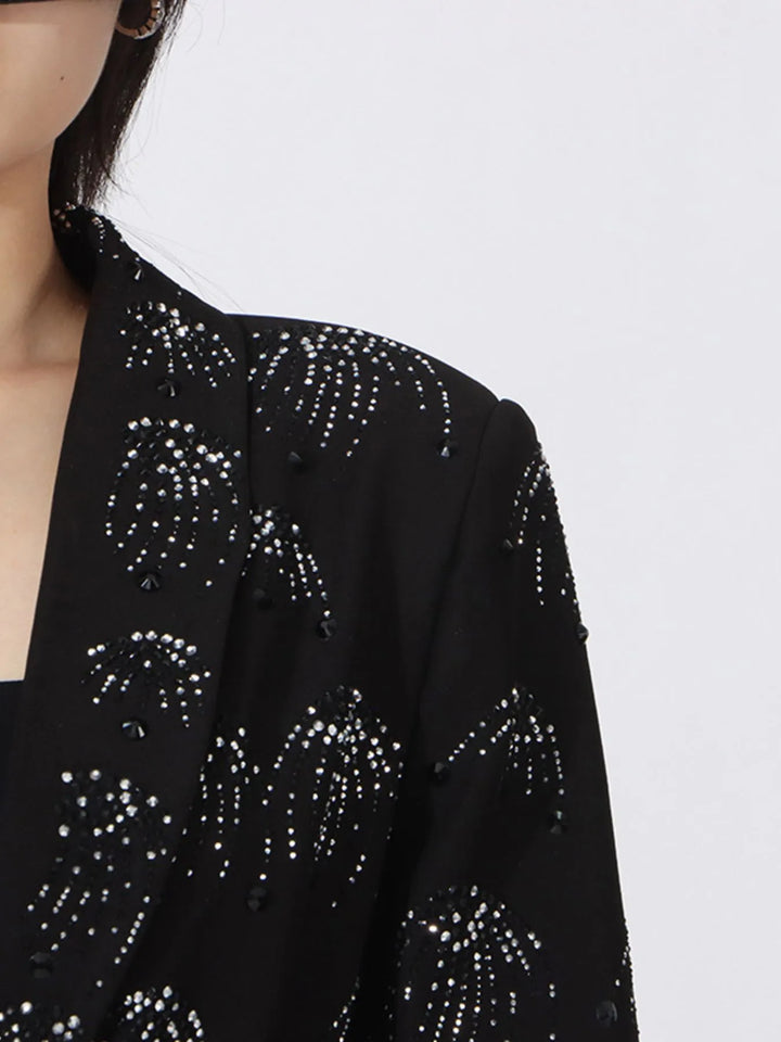 Rhinestone Button Down Long Sleeve Blazer