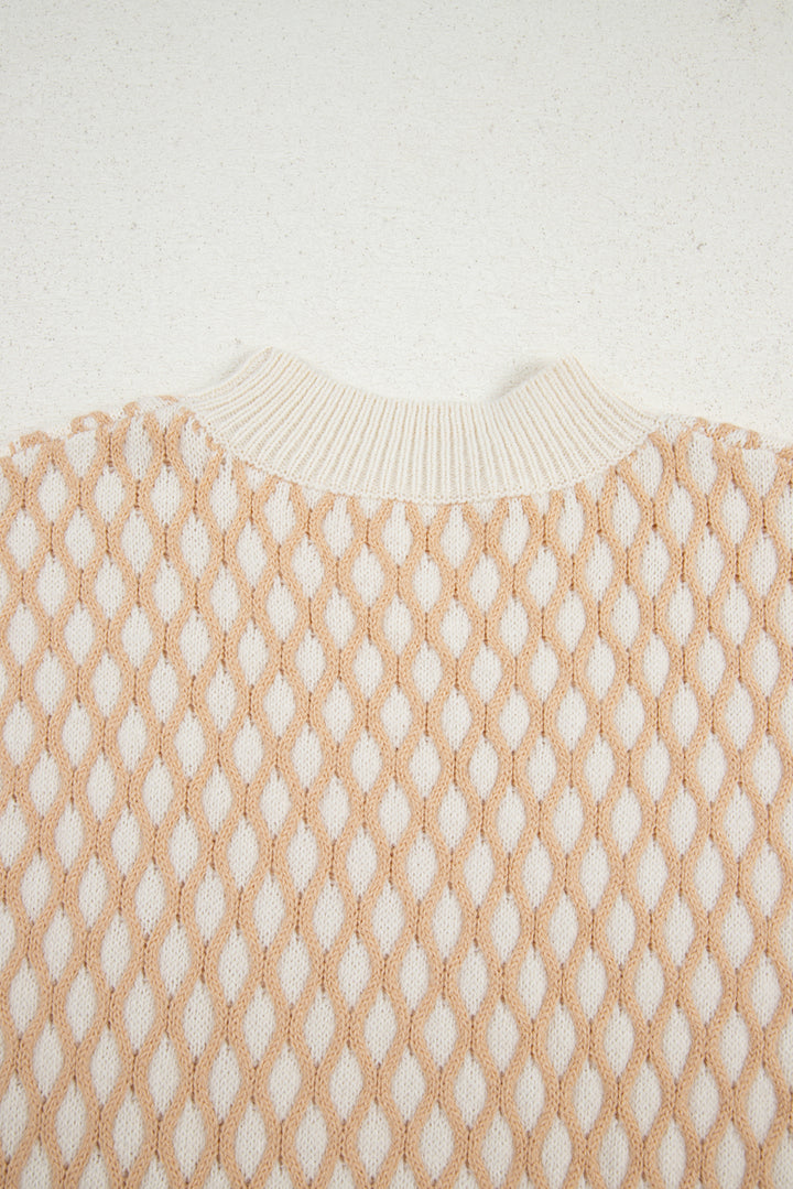 Smoke Gray Rhombus Textured Knit Mock Neck Sweater