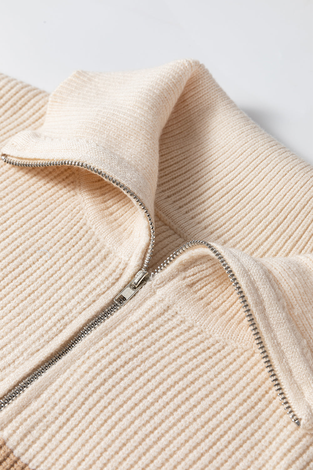 Khaki Stripe Ribbed Half Zip Collared Sweater Vest