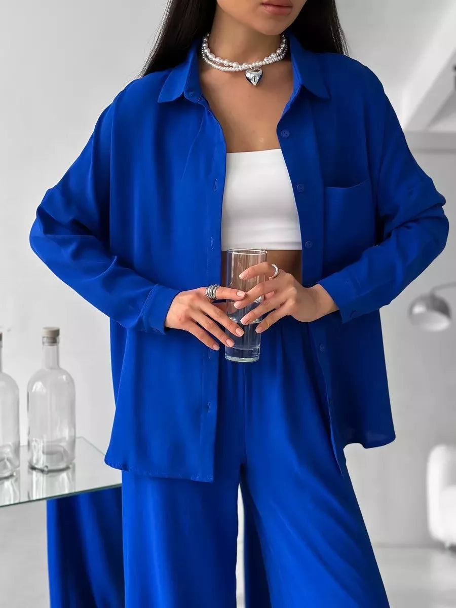 Button Up Long Sleeve Shirt and Pants Set