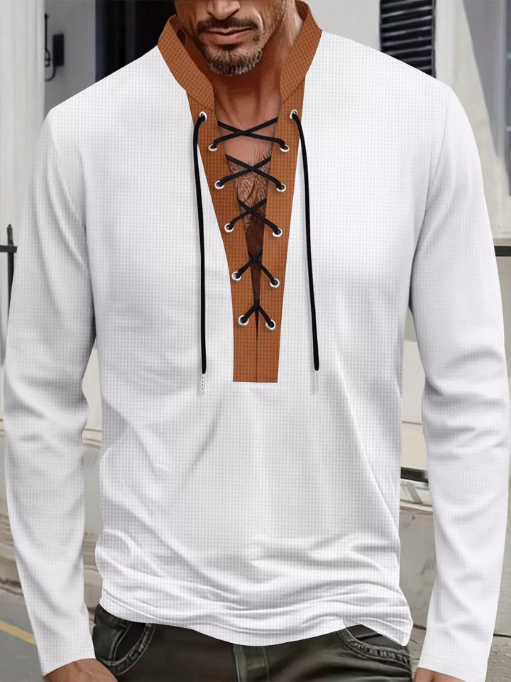 Men's Full Size Vintage Lace-Up Long Sleeve T-Shirt Plus Size
