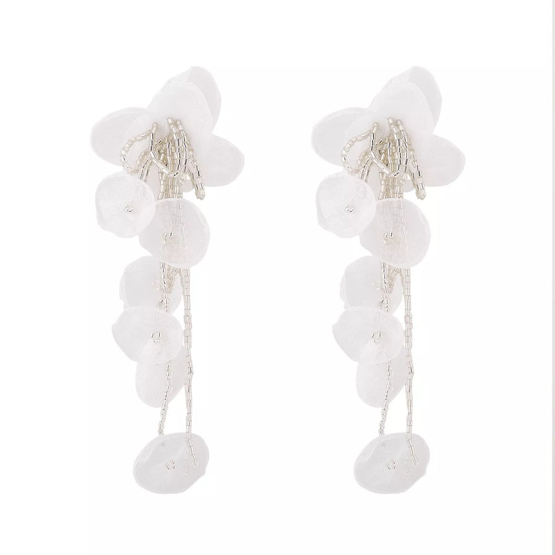 Floral Petal Beaded Tassel Drop Earrings
