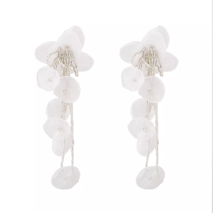 Floral Petal Beaded Tassel Drop Earrings