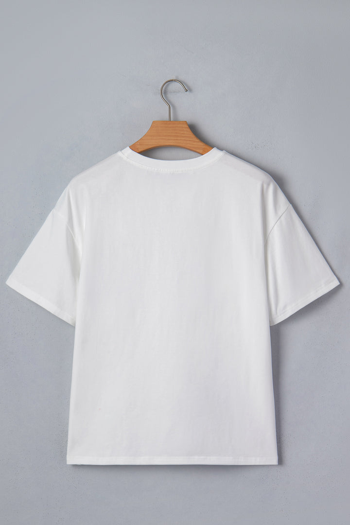 White Color Block Chest Pocket Patched Casual Short Sleeve Top