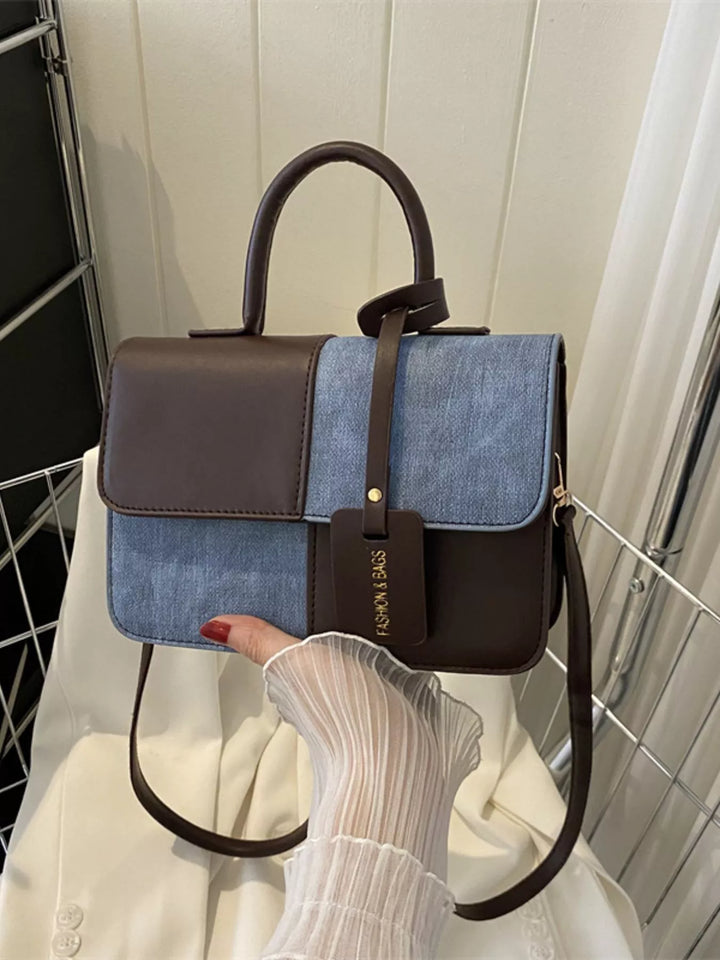 Two-Tone PU Leather Crossbody Bag