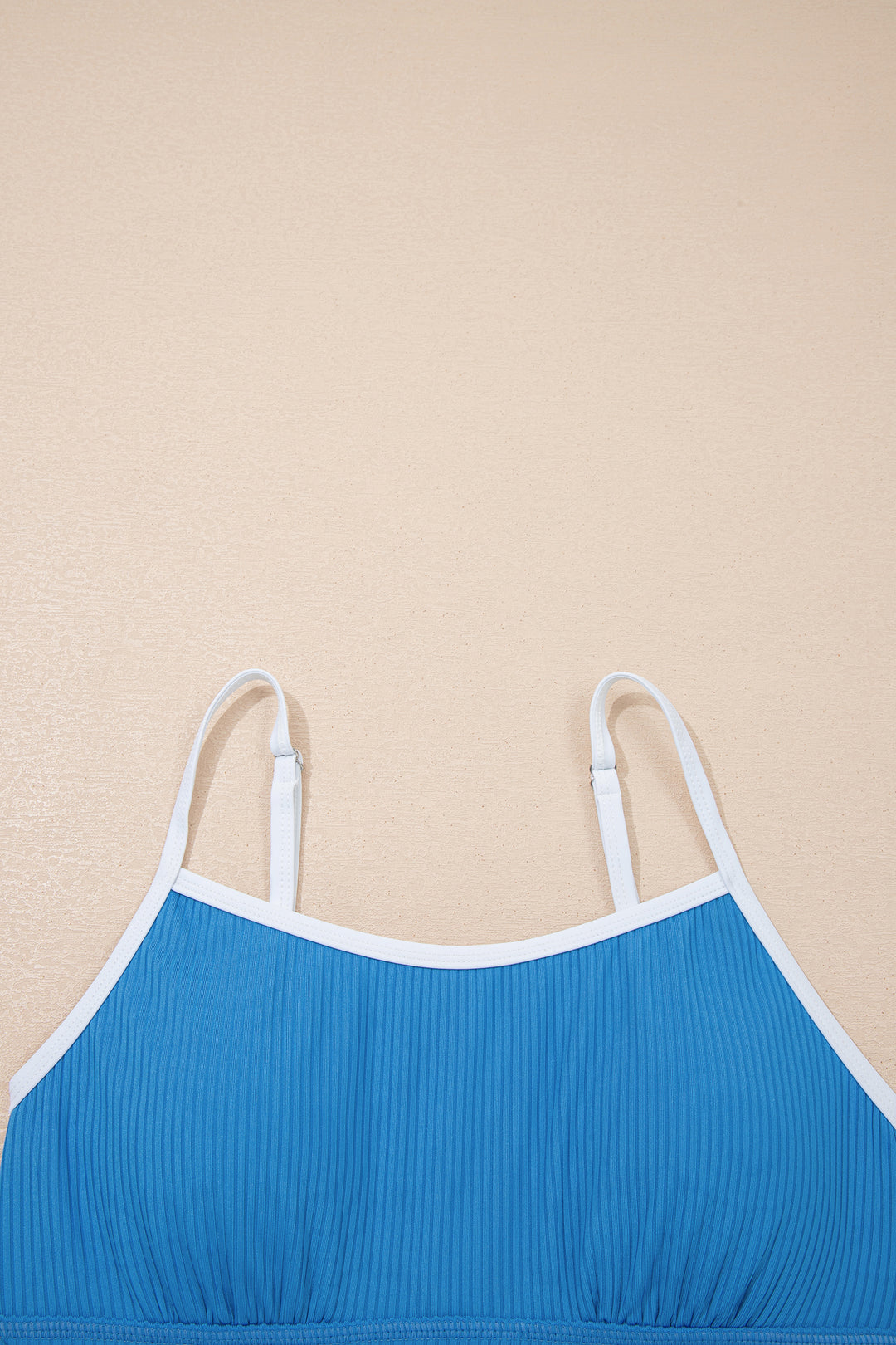 Dusk Blue Color Block Edge Ribbed Pocketed Lined Swim Dress