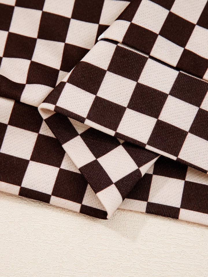 Checkered Drawstring Hoodie and Pants Set