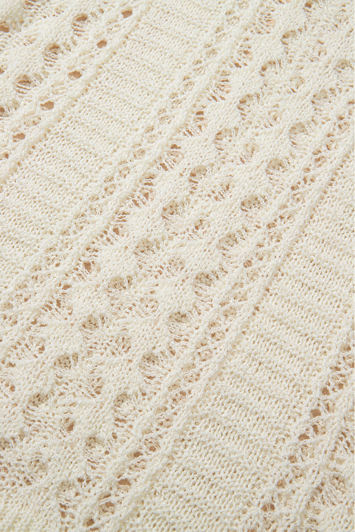 White Hollow Out Knit Bracelet Sleeve Drop Shoulder Sweater