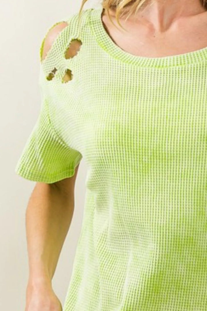 BiBi Laser Cut Mineral Washed Loose Fit Thermal Top