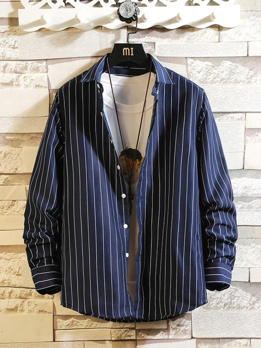 Men's Plus Size Striped Button Up Casual Shirt