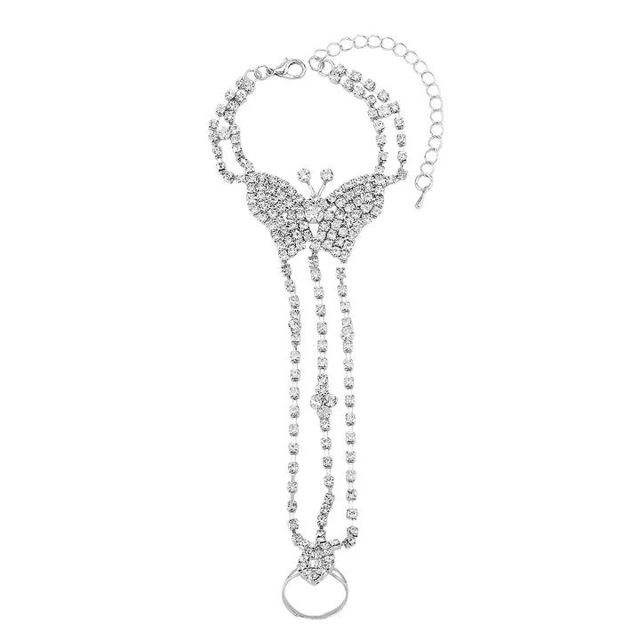 Rhinestone Butterfly Hand Chain Bracelet