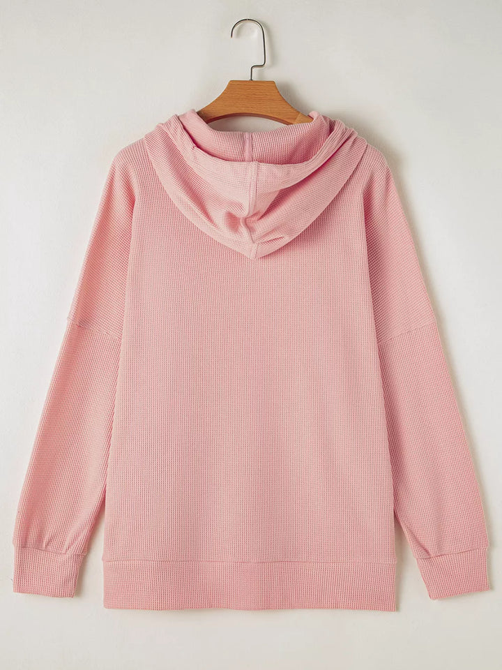 Waffle Knit Fleece Lined High Low Oversized Hoodie