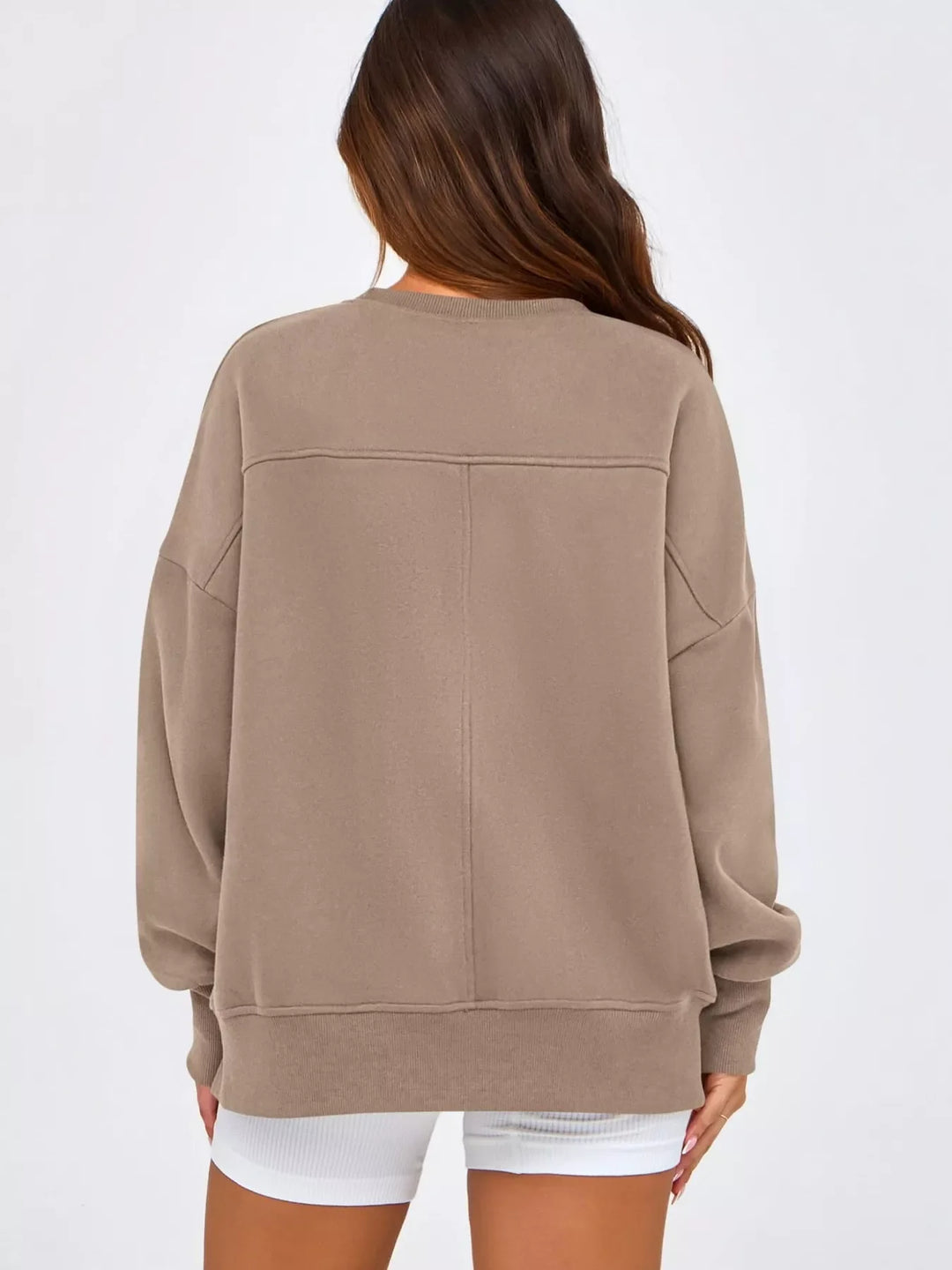 Slit Round Neck Dropped Shoulder Sweatshirt