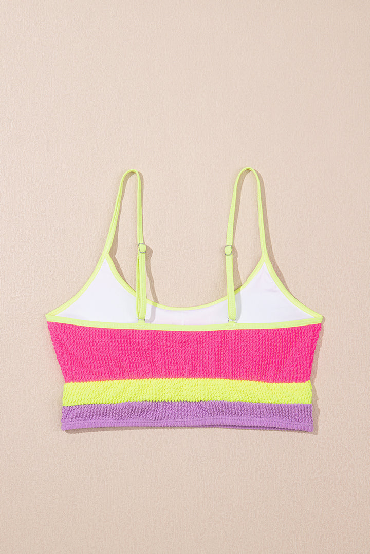 Rose Red Color Block High Waisted Sexy Bikini Set