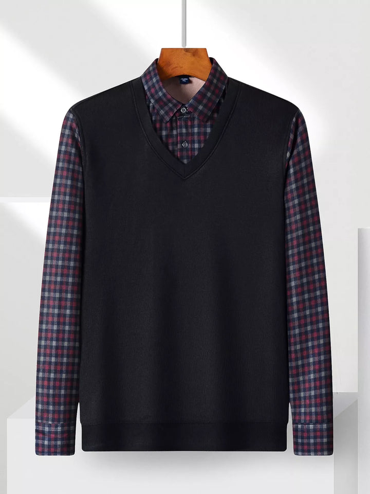 Men's Plus Size Striped Long Sleeve Fake Two-Piece Knit Top