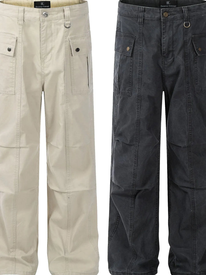Men's Straight Cargo Jeans with Ruched Detail