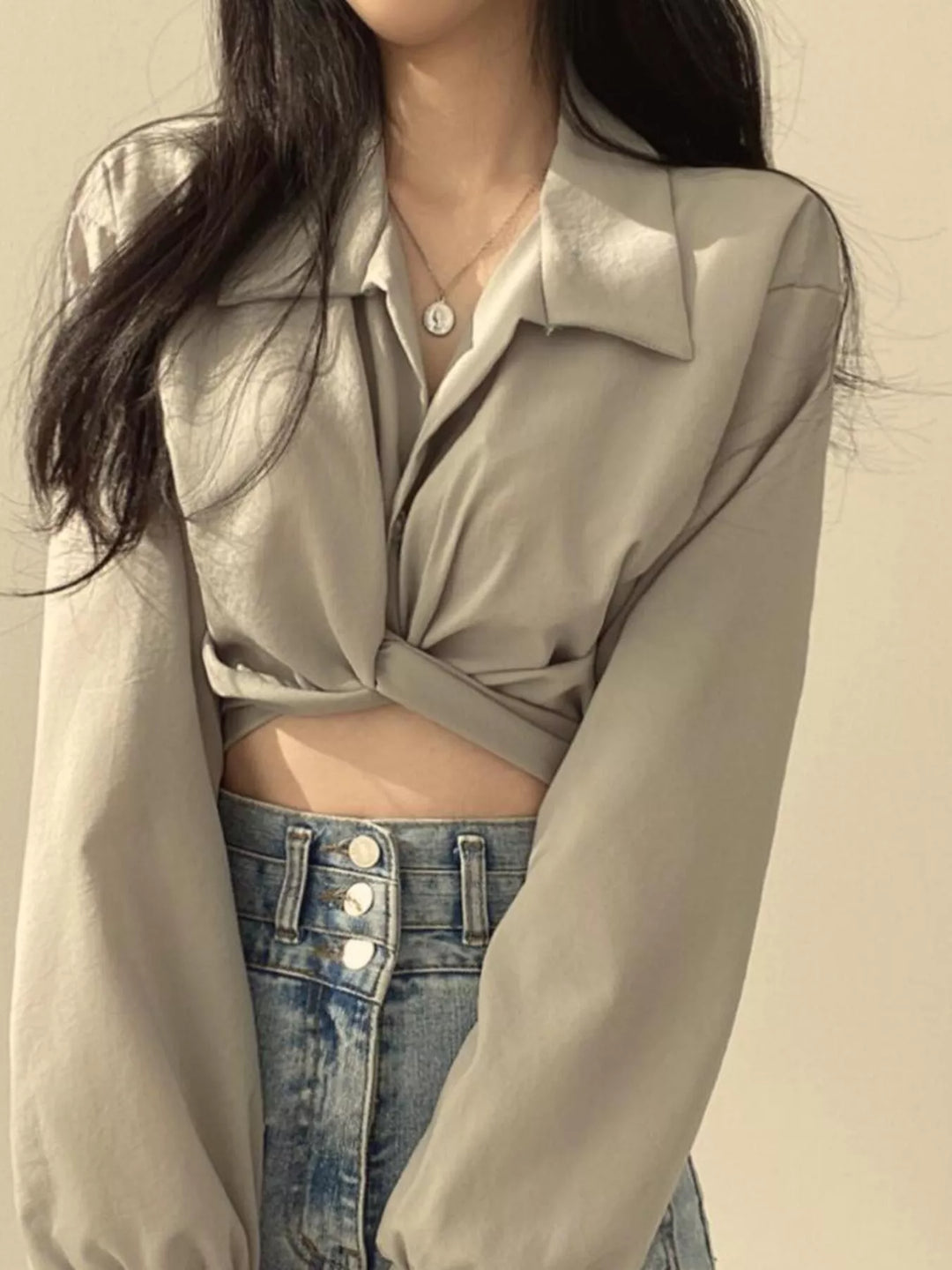 Twisted Front Long Sleeve Shirt