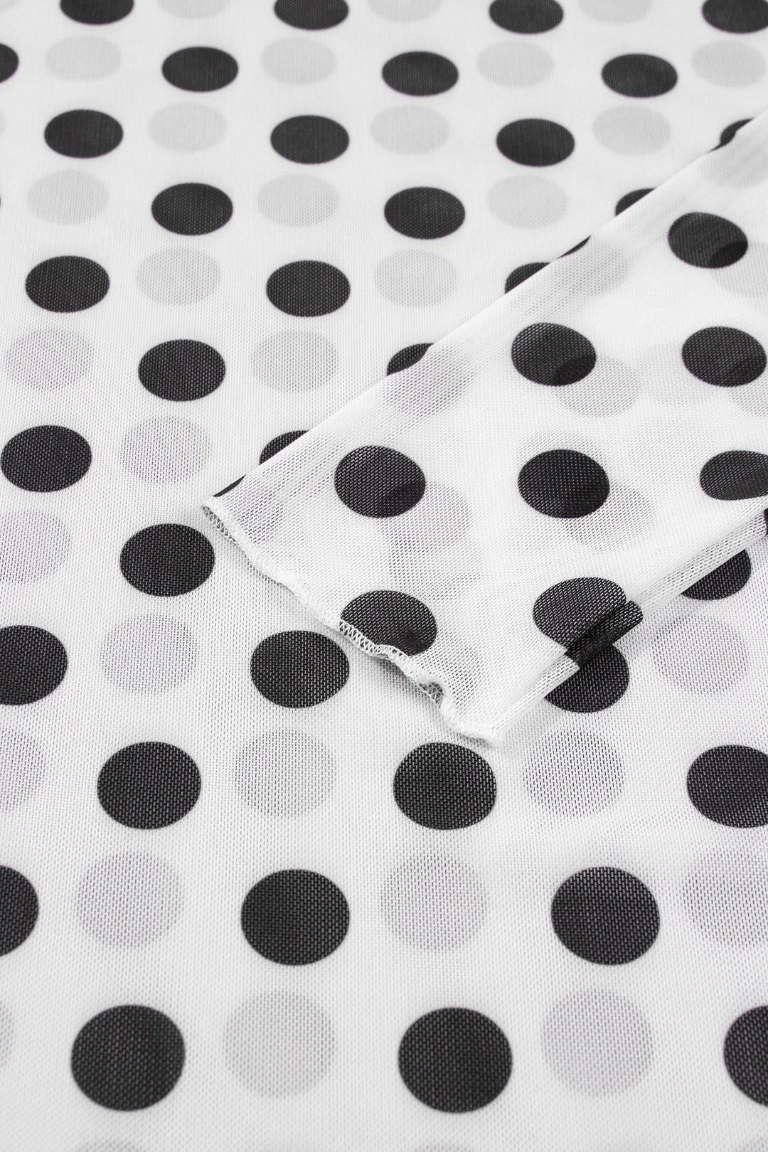 White Polka Dot Mesh Long Sleeve Stand Neck Sheath Top