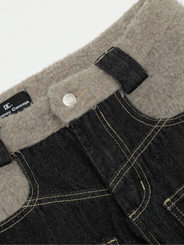 Men's Two-Tone Wide Leg Jeans with Contrast Stitching