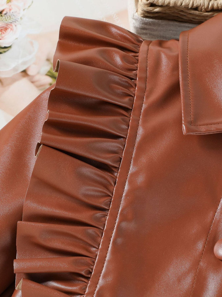 Children's Ruffled Faux Leather Top and Skirt Set