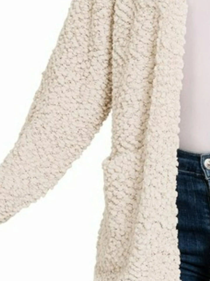 Zenana Long Sleeve Popcorn Sweater Cardigan with Pockets