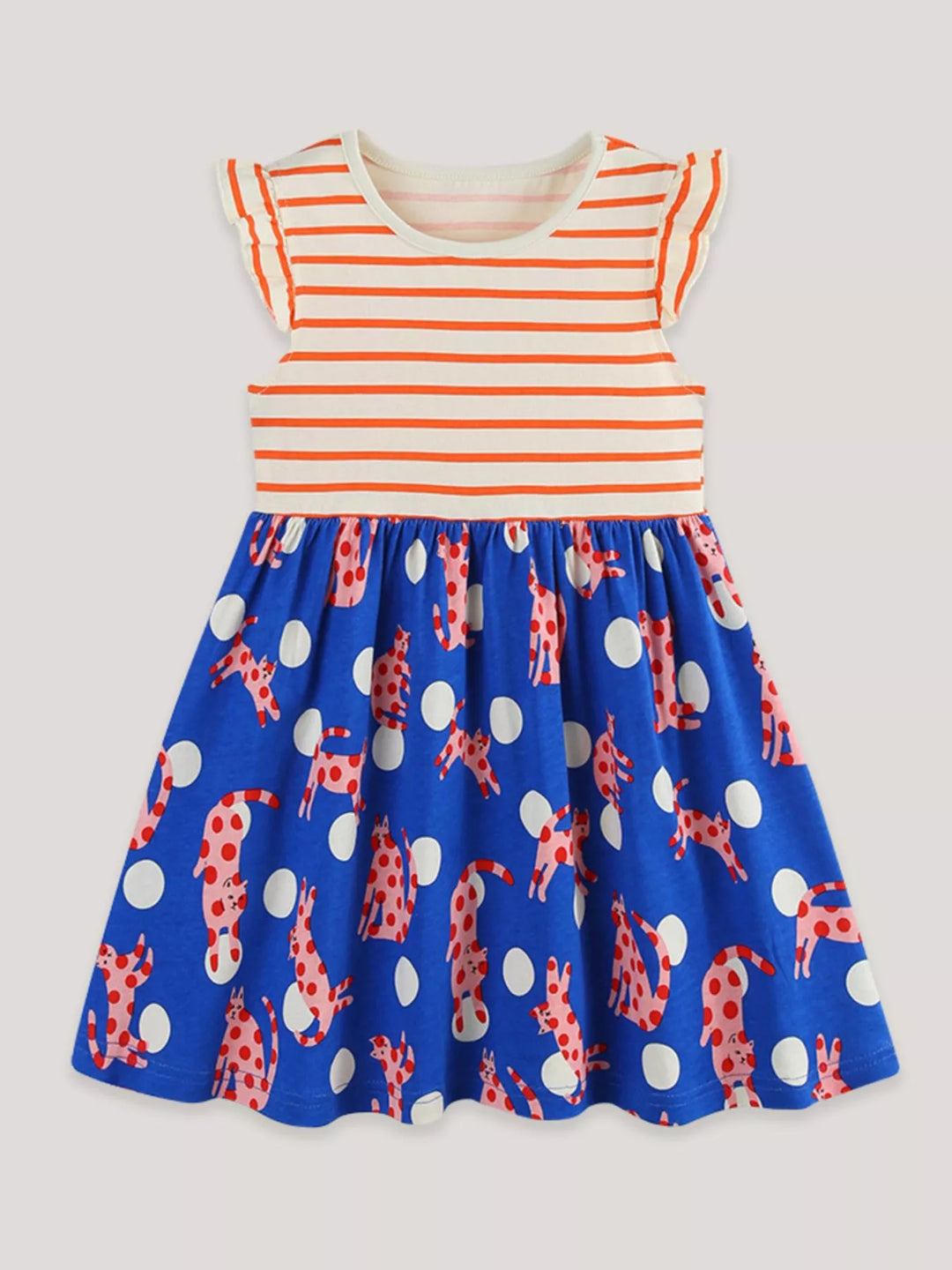 Children's Striped Animal Print Ruffled Dress