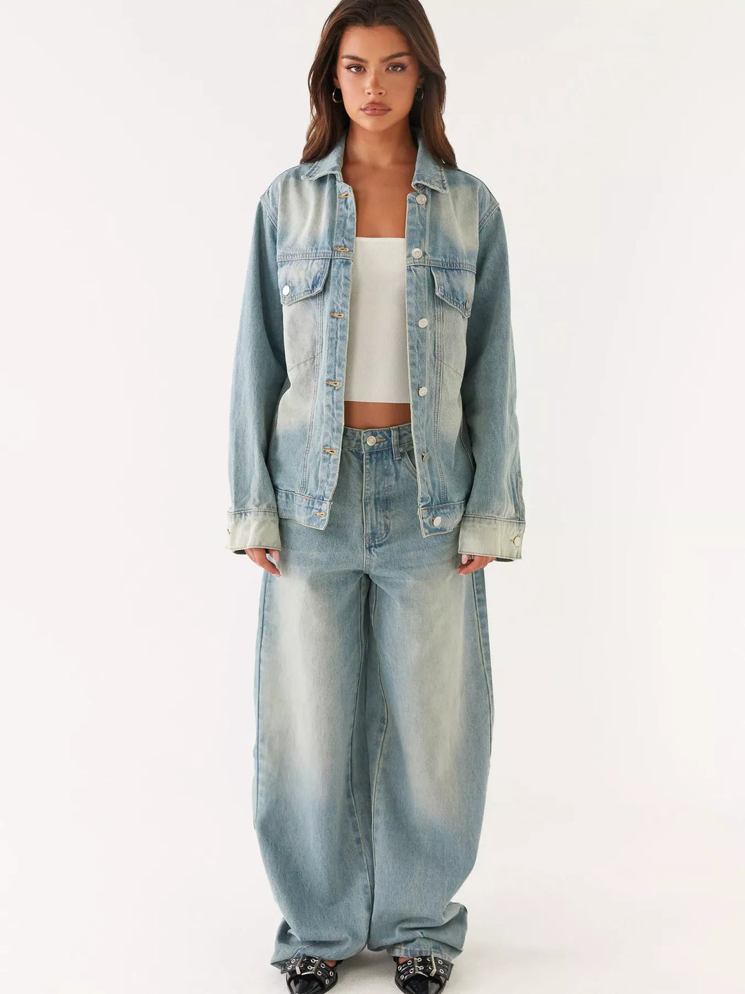 Button Up Denim Jacket and Jeans Set
