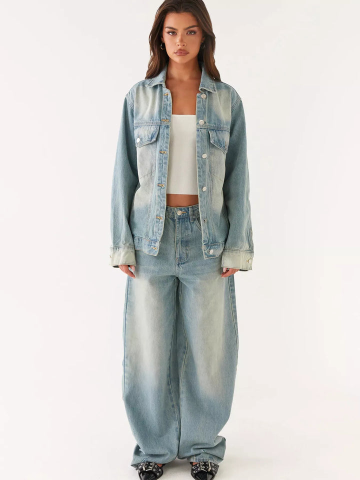 Button Up Denim Jacket and Jeans Set