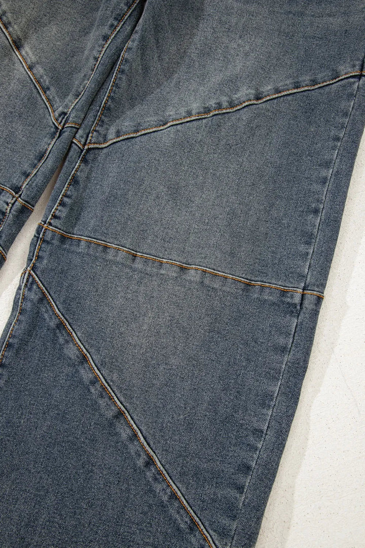 Exposed Stitching Loose Straight High Waist Jeans