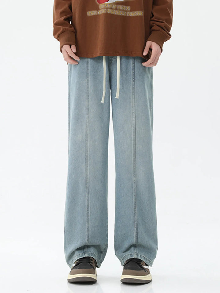 Men's Full Size Drawstring Wide Leg Jeans Plus Size
