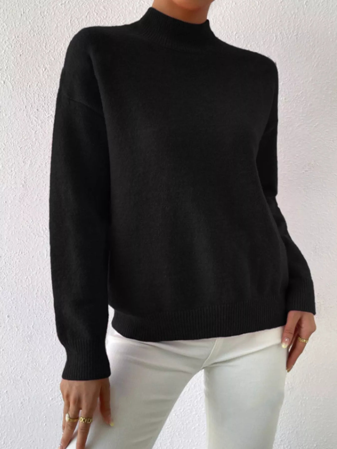 Mock Neck Dropped Shoulder Sweater