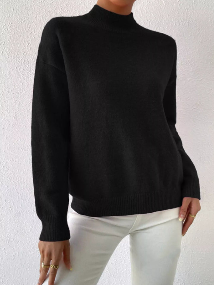 Mock Neck Dropped Shoulder Sweater