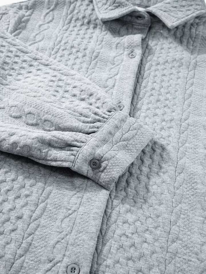 Cable Texture Puff Sleeve Loose Shacket