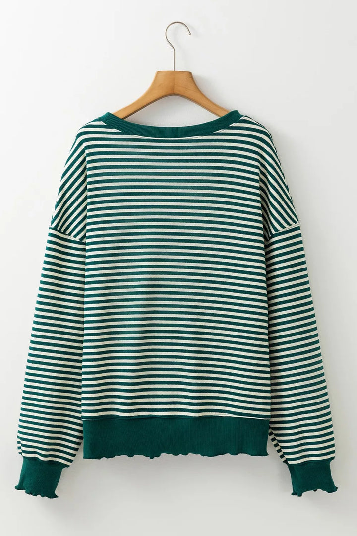 Striped Santa Round Neck Christmas Sweatshirt