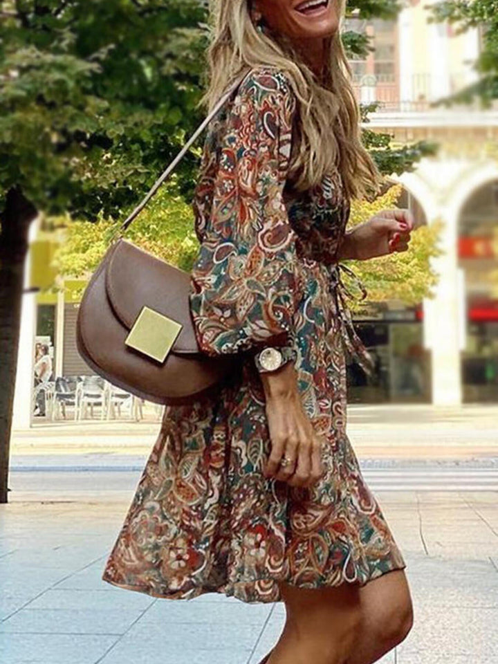 Paisley Print Balloon Sleeve Mini Dress