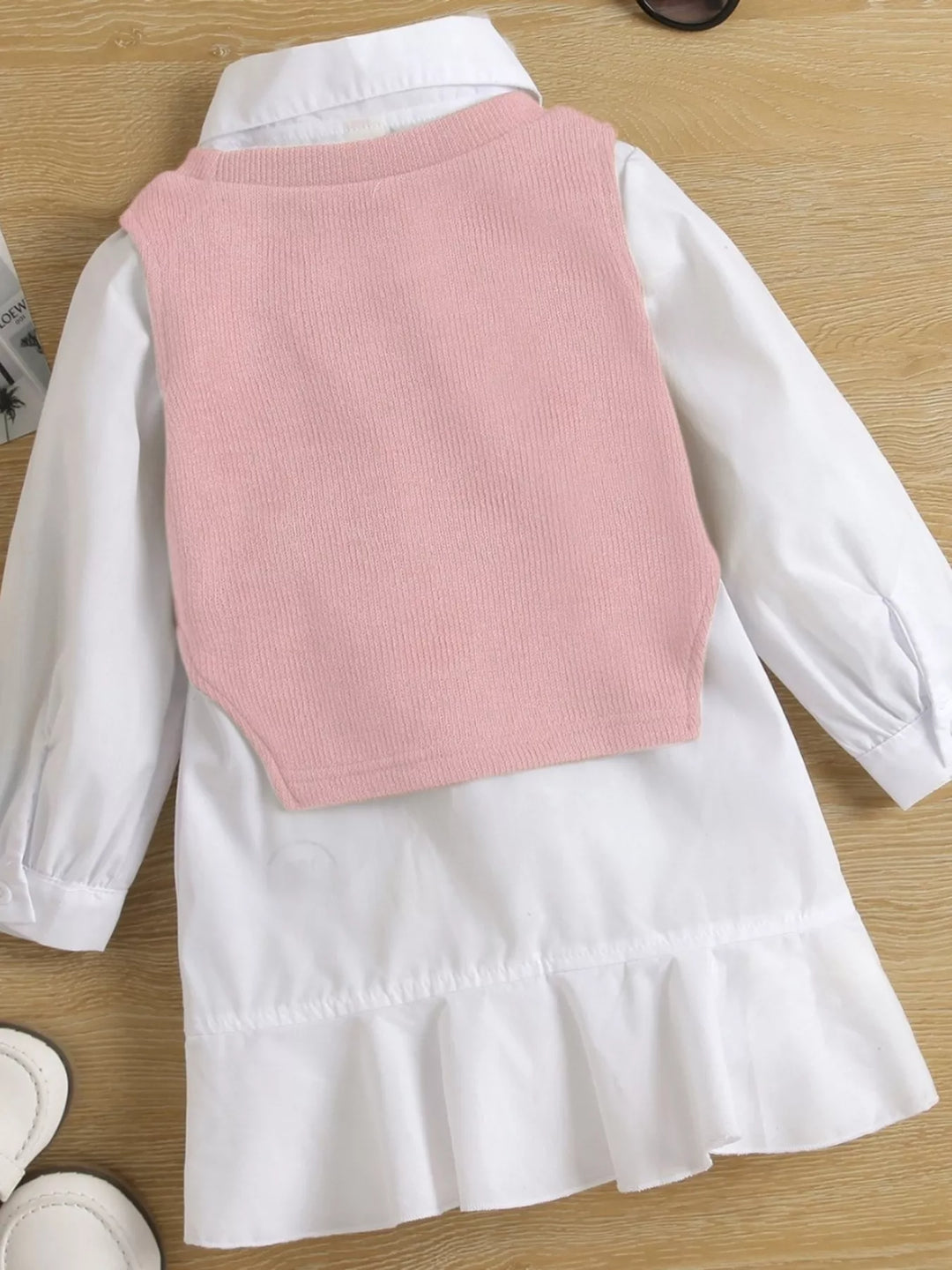 Children's Long Sleeve Shirt Dress and Knit Vest Set